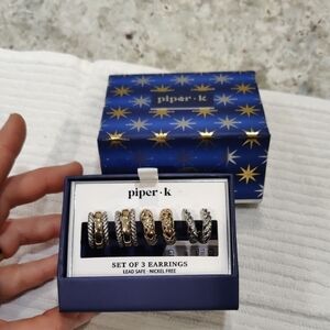 New!Piper Set Of 3 Textured Hoop Earrings Lead Safe Nickel Free